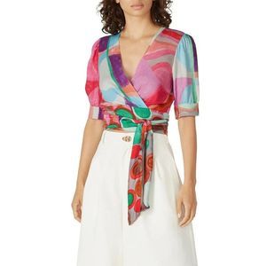 Aldomartins Pucci Abstract Satin Wrap Cropped Blouse Top Short Sleeve Size 4